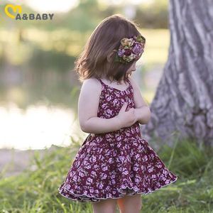6M-4Y Summer Flower Baby Kid Girls Dress Bandage Bow Tutu Dresses For Holiday Travel Vintage Costumes 210515