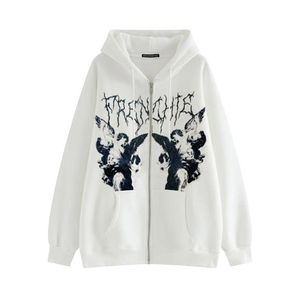 Men's Hoodies & Sweatshirts 2021 Gothic Style Ladies Hip-Hop Street Hoodie Jacket Angel Dark Print Coat Harajuku Y2k Clothing Punk Zipper