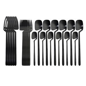 24pcs svart bestick set sked gaffel kniv porslin set kök dekor dinnerware sätter glass desserter soppa kaffe användning 211112