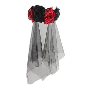 Halloween party headband simulation rose flower black mesh carnival head buckle hair accessories free ship 2pcs