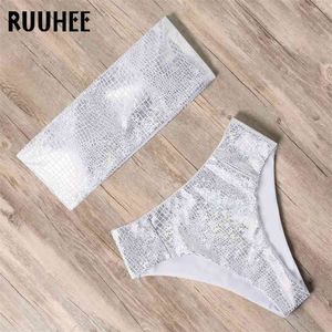 Ruuhee bandeau biquíni swimwear mulheres swimsuit cintura alta conjunto maiô push up maillot de ba de beachwear fêmea 210722