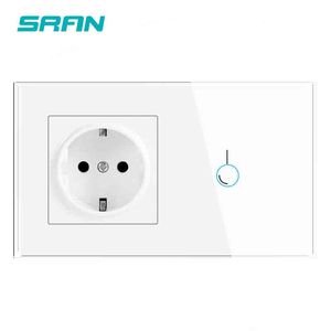 5PC SRAN Touch sensor switch with socket crystal glass panel 110~250V 16A 146*86 wall socket with Light Switch 1/2/3Gang 1Way W220314