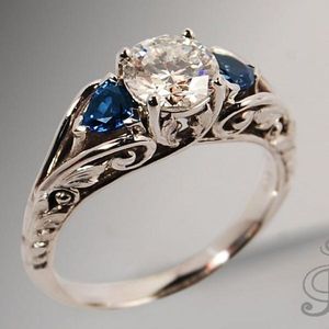 Wholesale white gold patterned wedding rings for sale - Group buy Wedding Rings Milangirl Double Fair Vintage Pattern Blue Stone Four Zircon White Gold Color Engagement For Women Fashion Jewelry
