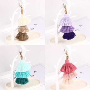 Bohemian Ethnic Style Gradient Color Three-Layer Tassel Keyring For Women Key Car Bag Pendant Keychain Accessories Gift Jewelry G1019