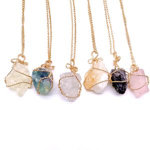 Natural Crystal Quartz Healing Bead Gemstone Necklaces Women Men Pendant Original Stone Style Party Club Jewelry