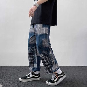 Streerwear män plaidbyxor 2021 Höstens mode Slim Man Casual Trousers Koreanska Male Harem Byxor Y0927