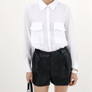 TRAF kvinnor chic mode faux läder sidofickor shorts vintage hög midja dragkedja flyga kvinnlig kjolar mujer streetwear 210724