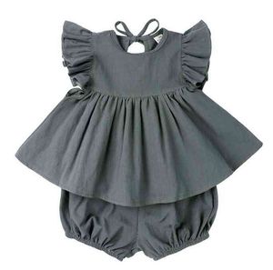 Kızlar Takım 019 Avrupa Amerika Yaz Toddler Çocuk Kız Giyim Setleri Ruffles Prenses Bebek Kız Bluz + Şort Moda Giysileri X0902