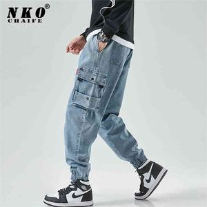 Chaifenko hip hop cargo jeans byxor män mode casual harem joggers byxor streetwear denim plus storlek m-8xl 210716