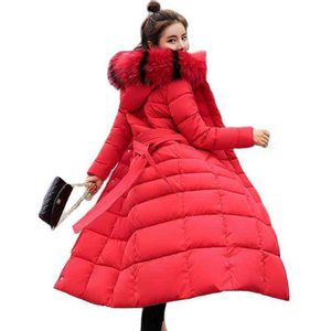Mode kvinnor vinterrockar koreanska versionen av parken över knä lång demolition päls krage hooded feminine coat 211130