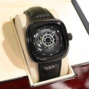 自動メカニカルメンズウォッチ2021トップラグジュアリーブランドMontre Hompeファッションクリエイティブ中空スクエアクロックレリーゴ島マスコリノNew Q0902