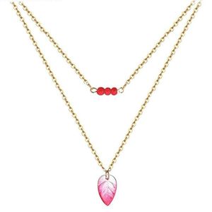 Stainless Steel Double Layers Thin Chain Leaf Pendant Necklace For Woman Colorful Crystal Beads Leaves Jewelry Necklaces