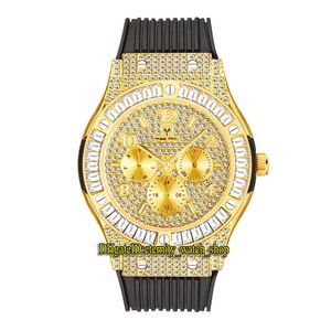 MISSFOX eternity V315 Orologi da uomo di moda hip hop CZ intarsio di diamanti quadrante dorato movimento al quarzo orologio da uomo ghiacciato diamanti con grande T lunetta cassa in lega braccialetto di gomma nera