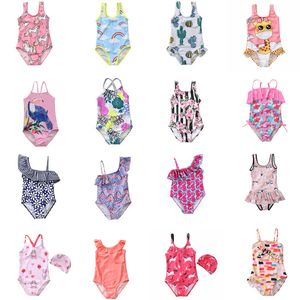 33 styles hot kids cartoon horse floral One-Pieces swimwear girls Swimsuits bodysuit kid bikini ruffle Beach Sport bathing suits Children Clothing 2-8Y