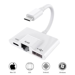 USB C till RJ45 Ethernet LAN Network Adapter, typ C till USB 3 Digital Camera Reader med USB C laddningsport för iPad Pro Pixel 3/3XL