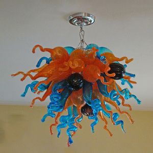 Unikalne zaprojektowane lampy wisiorek pomarańczowy niebieski czarny kolor dmuchanie murano szklane żyrandole LED oświetlenie kwiatów do jadalni Art Decoration Custom 28 lub 32 cale