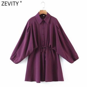Zevity Women Fashion Solid Color Batwing Sleeve Elastic Waist Shirt Dress Femme Chic Kimono Vestido Casual Cloth DS4912 210603