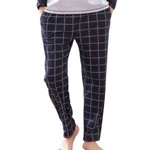 Vår höst 100% bomull pajama byxor 100-120 kg plus storlek plaid bottenbyxor för män bekväma casual homewear byxor 211111