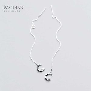 Proste Dream Moon Długi Łańcuch Dangle Kolczyki Dla Kobiet Dziewczyna Spring Drop Kolczyki 925 Sterling Silver Jewelry Gifts 210707