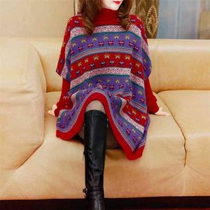 Large Size Loose Autumn Winter Sweater Bat-shaped Fashion Was Thin Skin Color Suit Cape Knitted Jacket 210427