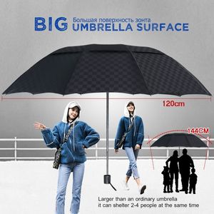 120 cm Otomatik olmayan Çift Katmanlı Büyük Şemsiye Yağmur Kadınlar 3 Folding Windproof Büyük Seyahat İş Şemsiye Erkekler Famliy Parasol 210320