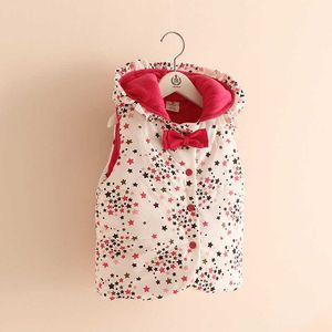Winter Warm Fashion 2 3 4 6 7 8 9 10 Years Bow Star Candy Color Print Hat Sweet Kids Baby Girls Hooded Vest 210529
