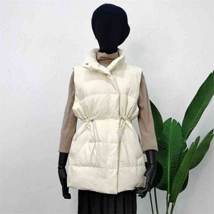 Spring Women Sleeveless Vest Solid Thick Adjustable Waist Slim 90% White Duck Down Ss Stand Collar Zipper 210430