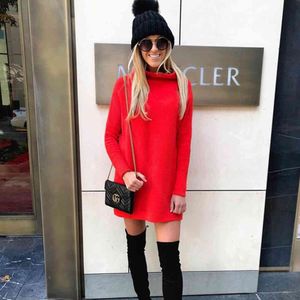 Vermelho outono inverno manga longa fina vestido de malha reta mini mulheres casuais vestidos streetwear femme preto branco cinza vestidos 210507