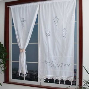 Pastoral style Handmade Cotton Curtains Lace Flower Cortina Crochet Hollow Out Curtain Rod Pocket Kitchen Blinds Shower Curtain 210712