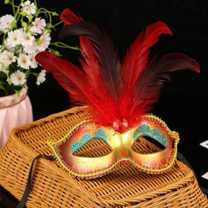 Women Girls Colorful Painting Feather Princess Ball Mask Masquerade Mardi Gras Birthday Party Carnival Props