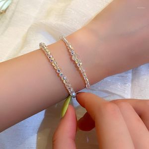 Armreif 2 teile/satz Bunte Kristall Perlen Süße Licht Luxus Einfache Frische Armbänder Für Frauen Dame Schmuck