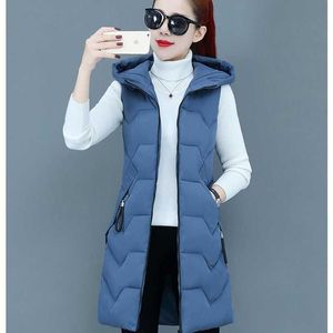 Bomull Väst Kvinnor Svart Mid-Length Korean Fashion Casual Winter Jacket Streetwear Slim S H471 211120