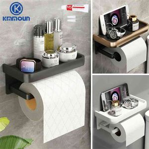 Black / Silver Paper Holder Bathroom Accessories Cellphone Rack Toilet Shelf Space Aluminum Material 210720