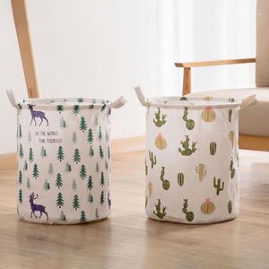 Förvaringspåsar Fällande Stora Kapacitet Kläder Buckettoy Basket Vattentät med handtag Material är bomullslinne