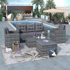 Wholesale outdoor storage benches resale online - US STOCK TOPMAX piece Outdoor UV proof Patio Sofa Sets with Storage Bench All Weather PE Wicker Furniture Coversation Set with G265o