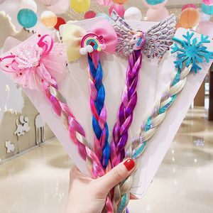 Colorful Cartoon Rainbow Snowflake Butterfly Bow Knot Hairpiece Braid Headband Ponytail Holder Rubber Bands Clip rings Kids Children Fashion Hair Accessories