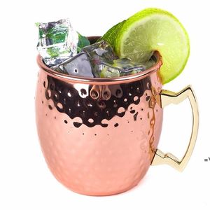 Tazza di rame Tazza di birra in acciaio inossidabile Tazza di caffè Moscow Mule Tazza in rame martellato oro rosa Bicchieri JJF10934