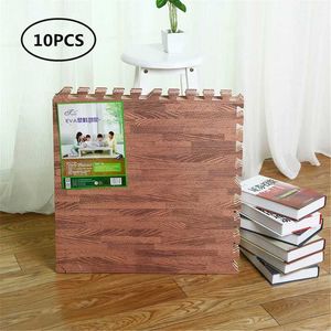 Soft Eva Foam Puzzle Crawling Mat;10pcs Wood Interlock Floor Tiles;Waterproof Ru R9JD 210724