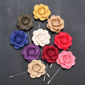 Pins, Broşlar Moda Erkekler Broş Çiçek Yaka Pin Takım Elbise Boutonniere Kumaş İplik Düğün için 9 Renkler Düğme Pimleri