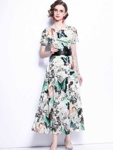 Sommer Runway Damen Vintage Retro Kleider Casual Hohe Qualität Kleidung mit Gürtel Kleid Vestido 210529