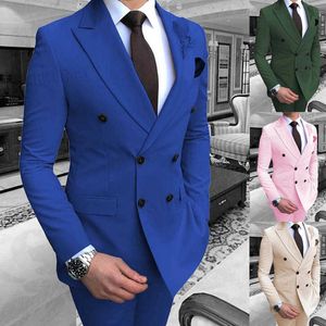 Marka Royal Blue Men Suit Set Double Breasted Groom Green Slim Fit Formalne Tuxedo na Wedding Party Dress Male Blazer z spodniami X0608