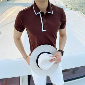 British Style Men Polo Shirs Short Sleeve Slim Fit Business Casual Shirts Social Street Wear Men Clothing Turndown Collar Tops 210527