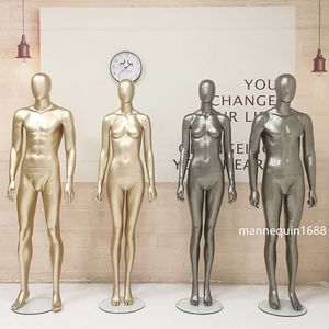 Fashionabla par champagne guld manliga mannequins pistol grå full kropp manikin mode fönster display modeller glasfiber mannequin kvinnlig