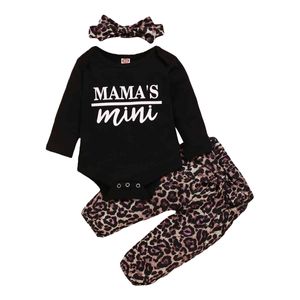 0-18m nascido infantil bebê meninas roupas definir mamãe mini romper leopard calças outfits outono inverno trajes 210515