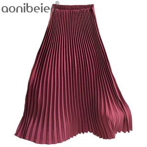 Women Maxi Skirts Spring Elastic High Waist Pleated Black Yellow Length 90cm Vintage Womens Long 210604