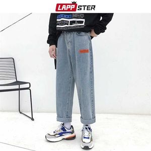 LAPPSTER Uomo coreano Fashoins Harem Blue Jeans Pantaloni Vintage Straight Harajuku Baggy Free Belt Wide Leg Denim 211111