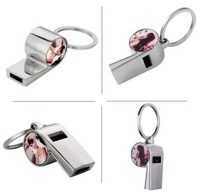 Multipurpose DIY Keychain Favorit Nödpipning Nyckelring Zinc Alloy Sublimation Survival Whistles Outdoors Portable Sport Tillbehör Mini Väska Bagage Ornament