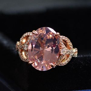 Cluster Rings 100% 925 Sterling Silver Natural Stone Ring Romantic 10ct Morganite Diamond Wedding Party For Women Solid Fine Jewelry