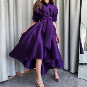 Abiti da ballo semplici con scollo a V alto e basso Cintura con pieghe Lunghezza tè Una linea Abiti da sera formali Robe Femme Abiti da cocktail party per donne Robes de Soriee Abito per occasioni speciali 2022