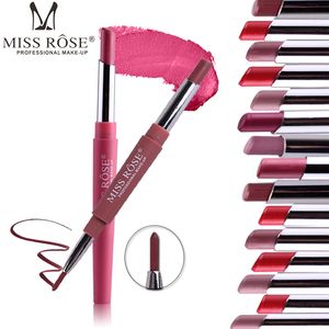 Miss Rose Woman Lippenstift Lip Liner Bleistift Wasserdicht Matt Samt Leicht zu tragen Automatische Rotation Multifunktions-Doppellippen-Make-up